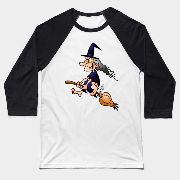 Witch on a broom Baseball T-Shirt by Cardvibes